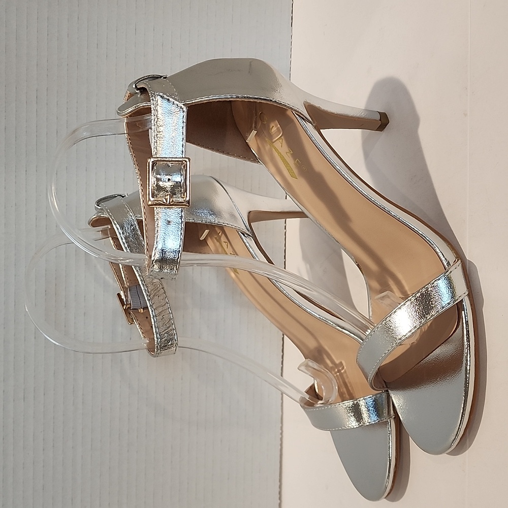 NEW! Silver Faux Leather Stiletto Heels w Ankle Strap